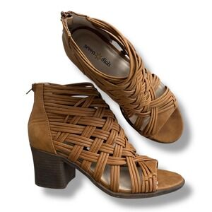 Seven Dials Women's 8M Tan, Brown Faux Leather Woven Braided Brixton Block Heels